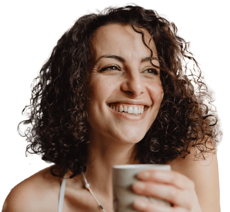 Smiling women holding a fresh cup of hot coffee