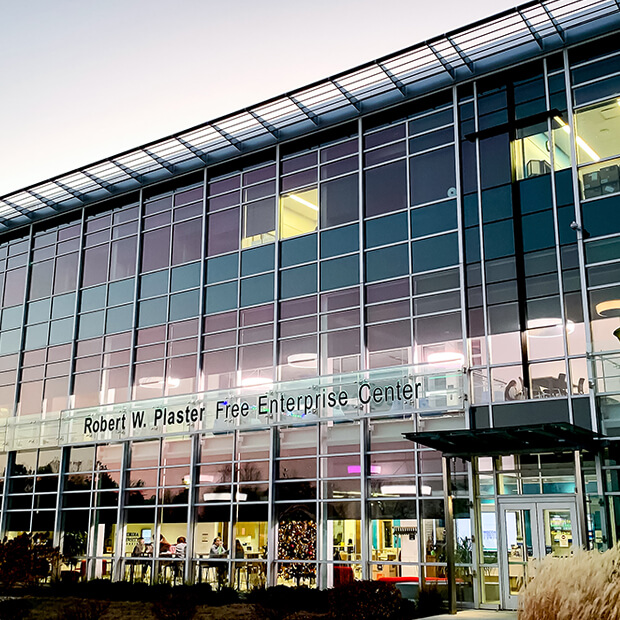 The front extiror of the CUW Robert W. Plaster Free Enterprise building.